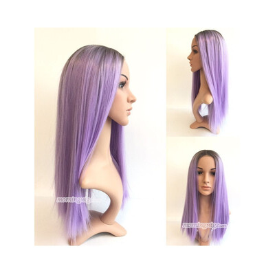 

16 INCHES BLACK LIGHT PURPLE STRAIGHT SYNTHETIC LACE FRONT WIG