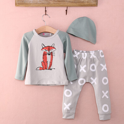

Toddler Infant Baby Boy Girl Fox T-shirt Tops+Pants+Hat 3pcs Outfits Clothes Set