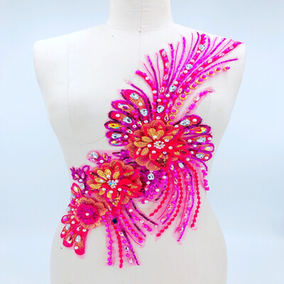 

big rose red Three-dimensional flowe lace applique with handsewing beads rhinestones trim sew on patches 5025cm