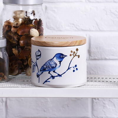 

A Ting White and Blue Porcelain Ceramic Storage Pot Container with Sealed Lid