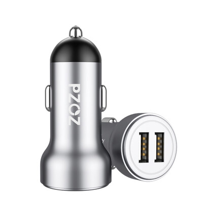 

pzoz mobile phone car charger one support two car cigarette lighter car charger dual USB 48A with LED light ring fast charge silver