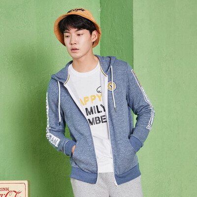 

Semir hooded sweater male 2017 autumn men's zipper cardigan Korean version of the letter print jacket personality tide 19057081205 flower blue tone L