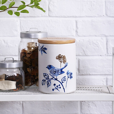 

A Ting White and Blue Porcelain Ceramic Storage Pot Container with Sealed Lid