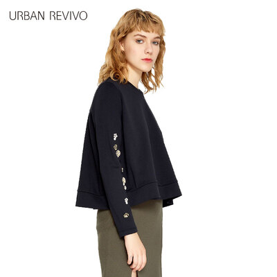 

UR Women&39s round necklace three-dimensional printing collage casual T-shirt WGB2R4EE2000 deep black S