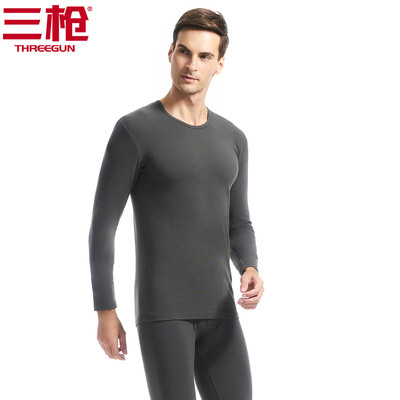 

Three guns cotton Lycra mens&womens thermal underwear sets of skin soft cotton Lycra round neck Slim men&women autumn clothes long pants set mens army green 3XL
