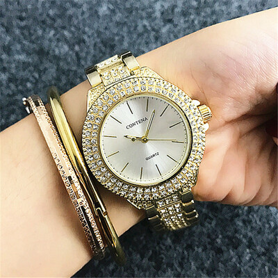 

Famous Brand Contena Full Shinny Diamonds Luxury Ladies Elegant Watches New Design Rhinestone Women Dress Watches Royal Style Gift