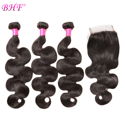 

Indian Virgin Hair Body Wave With Closure Indian Hair Weave 100% Unprocessed Human Hair Extensions 3 Bundles and Lace Closure