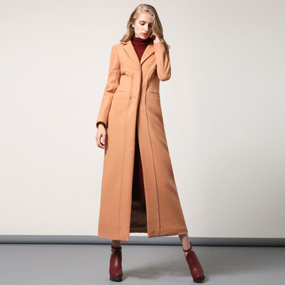 

DF · RS Solid color long woolen coat female 2017 autumn&winter European&American style self-cultivation knee-length coat