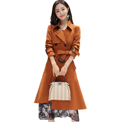 

2017 autumn and winter new women's double-breasted hem in the long coat jacket