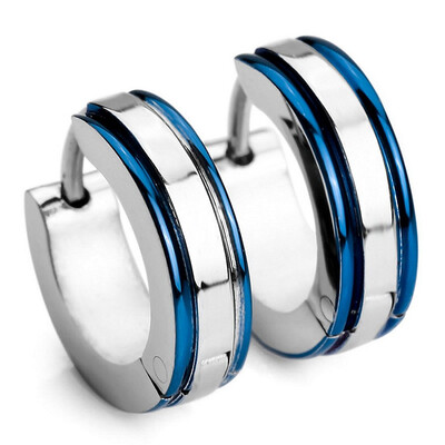 

Mens Stainless Steel Stud Hoop huggie Earrings Silver Tone Green Striped
