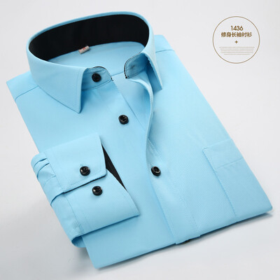 

Business Gentleman Men Long Sleeve Shirt Casual Spring Autumn Silm Fit Solid Color Fashion