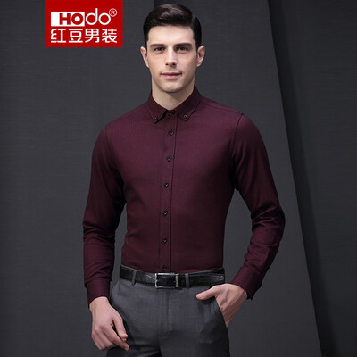 

Красная фасоль Hodo Мужская рубашка Мужская мода Twill Мужская рубашка Slim Shirt Рубашка с длинным рукавом R5 Red 170 / 88A