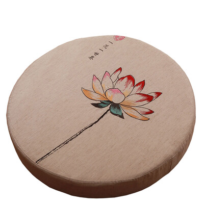 

Nobildonna Lotus Pattern Linen Embroidery Round 55*55*10cm Chinese Style Memory Foam Floor Cushions Meditation Cushion Tatami