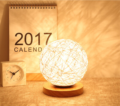 

BOKT Minimalist Novelty Romantic Solid Wood Table Lamp for Bedroom Bedside Desk Lamp Home Decor Rattan Ball Lampshade White