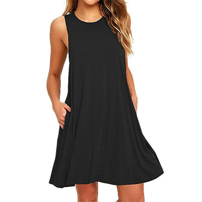 

2017 Europe and the United States foreign trade fashion new sleeveless pocket vest dress women's blooming elegant temperament