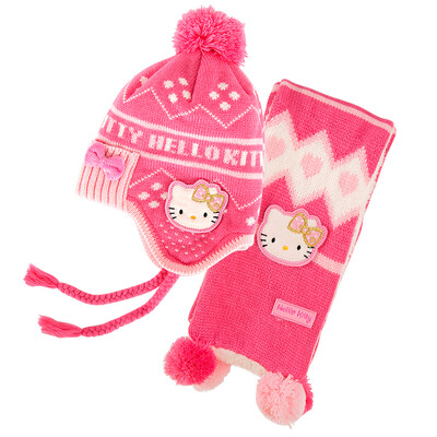 

Вязание шерсти шляпы шарфы костюм Dongkuan зимние девочки HELLO KITTY Hello Kitty две цельные женские модели вокруг шляпы, чтобы согреться SKCM00240 Rose
