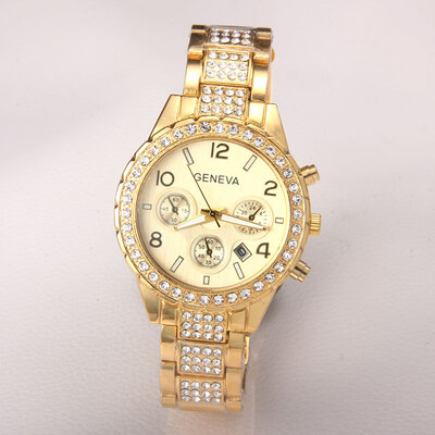 

Fashion female watch three inlaid steel strip calendar watch ladies quartz watch