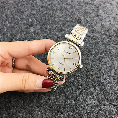 

Simple Fashion Ladies Quartz Dress Watch Contena New Luxury Stainless Steel Women Elegant Gold Watches