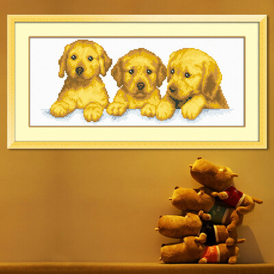 

embroider DIY DMC Cross stitch,Sets For Embroidery kits Three adorable puppies factory direct sale