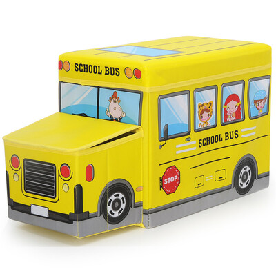 

Space excellent cartoon childrens toys can sit folding storage stool creative folding storage box one loaded 30L school bus yellow