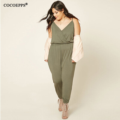 

COCOEPPS Women Large Size Jumpsuits 2017 Plus Size Ladies V Neck Sleeveless Summer Big Size Long Jumpsuit Rompers Macacaos