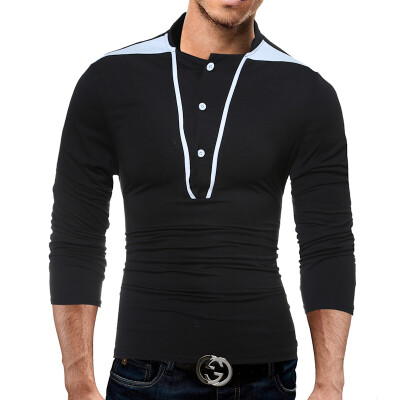 

Male 2017 Brand Long Sleeve Line Stitch Button T Shirt Collar Slim Men T-Shirt Tops Fashion Mens Tee Shirt T Shirts 3XL GHJK