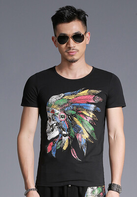 

SHUYI New Summer Tide Brand Short - sleeved T - shirt Slim Skull Head Personality Printed Round Neck Male Compassionate
