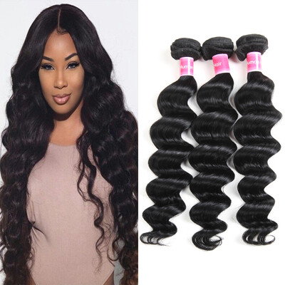 

Fine Plus Unprocessed Loose Wave Bundles 7A Peruvian Virgin Human Hair Weave 3 Bundles Mixed Length Natural Color 16 18 20
