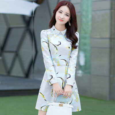 

Markentsee 2017 new women&39s autumn dress Korean version of the lapel A skirt Slim long long-sleeved print dress zx150909 pink