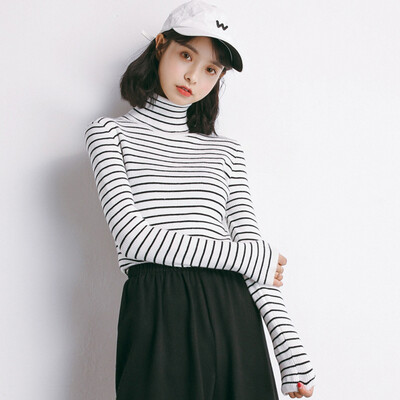 

City plus CITYPLUS 2017 winter new art women&39s high collar stripes knitted bottoming shirt wild coat sweater CWYC17T167 white uniform