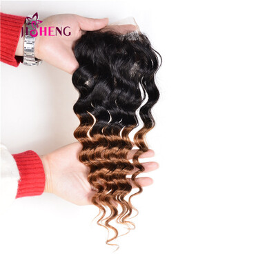 

1 Pcs 4*4 Swiss Lace Closure Ombre Deep Wave Hair Brazilian Virgin Human Hair Extensions
