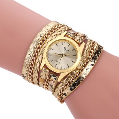 

2017 New Fashion Womens Casual Vintage Multilayer Wristwatch Weave Wrap Rivet Leather Bracelet Wrist Watch