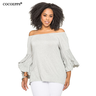 

COCOEPPS Off Shoulder Plus Size female T-shirt NEW 2017 black Grey Women tops Cotton harajuku Casual Large size T Shirt XL-6XL