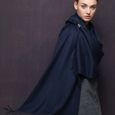 

The first day TRUE HER scarf female autumn&winter cashmere wool shawl thickening fashion oversized shawl dual-use warm scarf gift box light luxury ladies series Tibetan blue