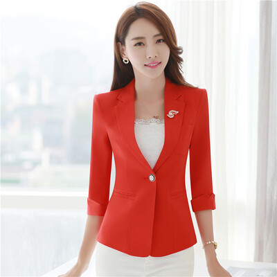 

Women 34 Sleeve Blazer Spring Autumn Wear to Work Office Outwear Jacket Slim Single Button blaser femenino 2017