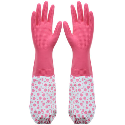 

Double plus cotton sleeves mouth gloves L dishwashing anti-skid velvet gloves household rubber gloves random colors