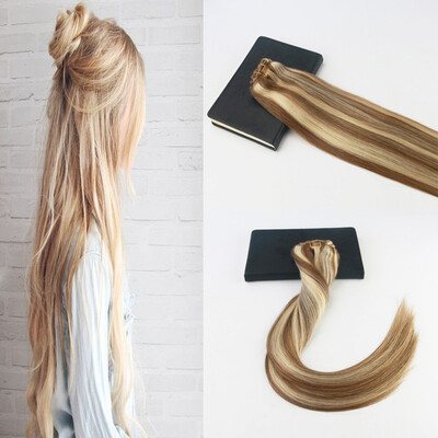 

14-24"7Pcs 120G Color 10 Fading to Color 613 Brazilan Hair Extensions Full Set Clip On Hair Extensions 100 Human Hair