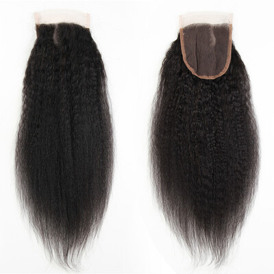 

44 Lace Closure Yaki Straight Wave Hair Indian Virgin Human Hair Extensions Swiss Lace Closure