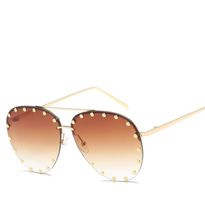 

Peekaboo rivet sunglasses with red lenses men summer metal half frame pink blue transparent sun glasses for women uv400