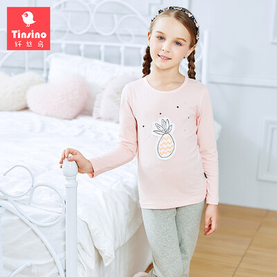 

TINSINO) children's underwear suit girls in the long children's long-sleeved home service pajamas baby long-sleeved Lycra cotton autumn clothes pants stars pineapple light powder 110