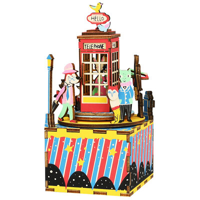 

If state wooden three-dimensional puzzle rotating music box childrens building blocks spelling toy music box diy hand-assembled creative gift ice cream love colorful AMD61