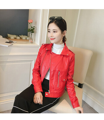 

Leather jacket female spring and autumn 2017 new wild short section students pu leather jacket college wind loose bf tide