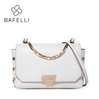 

BAFELLI new arrival split leather shoulder bag vintage rivet chain flap for women crossbody bag white black women messenger bag