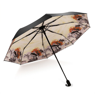 

Parkson umbrella small black oil painting pastoral style vinyl sunscreen UV fresh little girl sun umbrella rain umbrella 7351 thick autumn