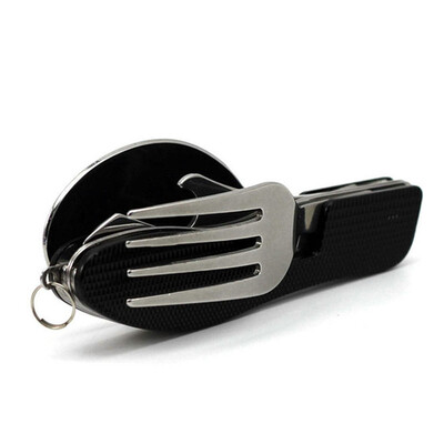 

Cntomlv Hot Multifunction Outdoor Camping Picnic Tableware Stainless Steel Cutlery 4 in 1 Folding Fork Knife&Bottle Opener