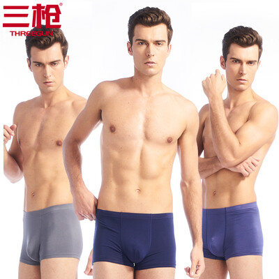 

Three Guns Mens Underwear Shu Muer Stretch Solid Color Four Corner Shorts Mid-Waist Breathable Mens Boxer 3 Pack Hemp Gray Black Gray Blue 2XL
