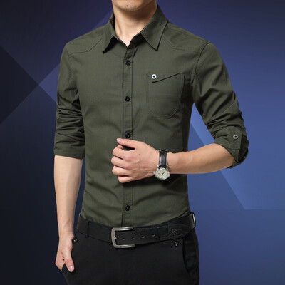 

Men 's Shirts Business Leisure Retro Young Slim Washing Men' s Cotton Long Sleeve Shirt as gift for men