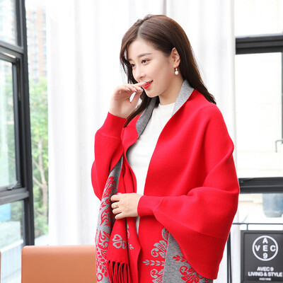 

Shanghai stock STORY Of SHANGHAI ladies scarves autumn&winter warm to wear shawl silhouette jacquard rose red