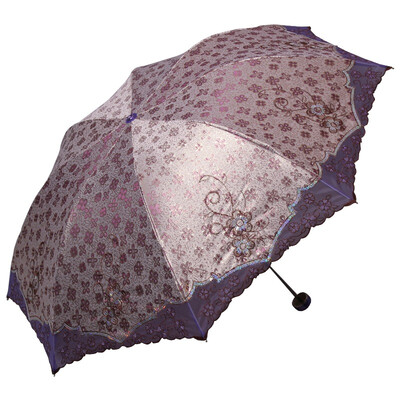 

Paradise umbrella silk road fly painted gold glue stickers embroidered three fold ultra-light sunny umbrella umbrella purple 33164E