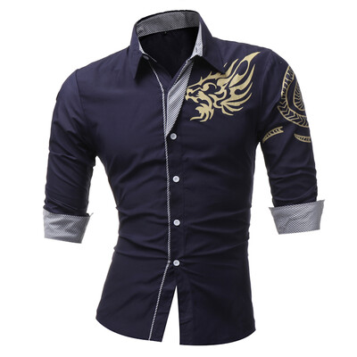 

HEYKESON New MenS Long-Sleeved Dress Shirt Dragons MenS Casual Slim Lapel Male Quality Large Size 4XL